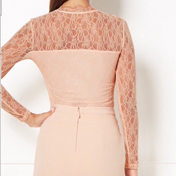 lace, fuzzy peach, v-neck bodysuit size small - Picture 3 of 4